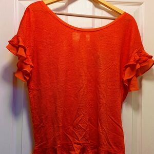 RW&CO. Coral Linen Ruffle Sleeve Tee